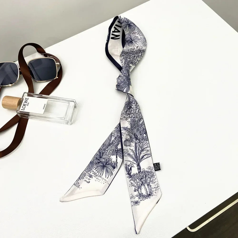 Extended Ribbon Scarf, Silk Hair Bandana & Bag Accessory, Handmade Long Neck Wrap for Women, Versatile Chic Style