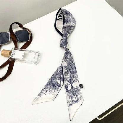 Extended Ribbon Scarf, Silk Hair Bandana & Bag Accessory, Handmade Long Neck Wrap for Women, Versatile Chic Style