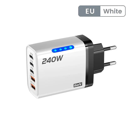USB C GaN Charger 240W 5 in 1 Fast Charging Phone Charger Power Adapter For iPhone Samsung Xiaomi Type C EU/US Plug Wall Charger