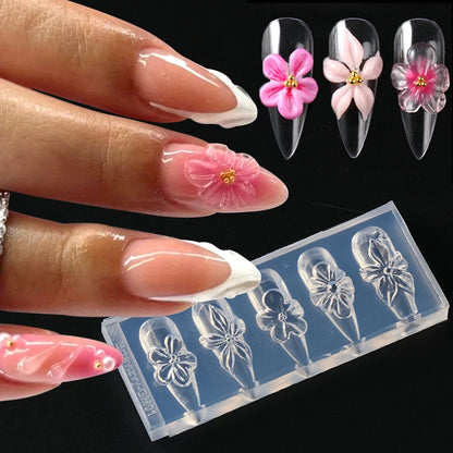3D Flower Silicone Nail Mold Lily & Hibiscus Petals Carving Template Gel Polish Stencils for Spring Summer Manicure Decor
