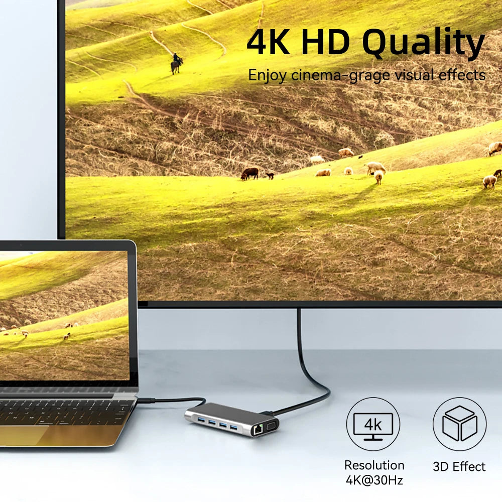 11-in-1 4K USB C 3.0 HUB Type C to HDMI-compatible USB 3.0 Adapter Type C HUB Dock PD 87W USB C Splitter for MacBook Pro Air