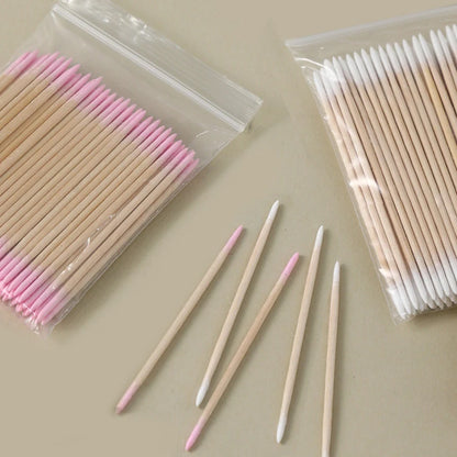 100Pcs Double-Ended Cotton Swabs Fine Pointed Tips for Nail Art Makeup Eyeliner Correction - Beauty Tools