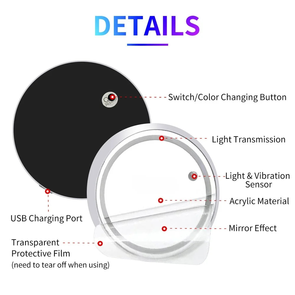 7 Color Changing LED Light Car Cup Holder Lights Decorative Ambient Lighting Glowing Coaster Pads USB Charging Anti Slip Coaster
