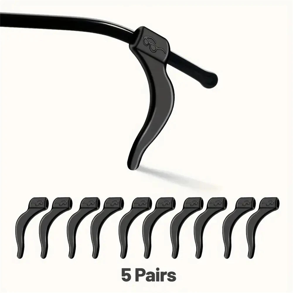 5pairs Silicone Anti-Slip Ear Hooks Women Men Antiskid Glasses Leg Ear Sleeve Anti-Fall Eyewear Holder Accessories Black