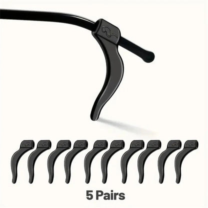 5pairs Silicone Anti-Slip Ear Hooks Women Men Antiskid Glasses Leg Ear Sleeve Anti-Fall Eyewear Holder Accessories Black