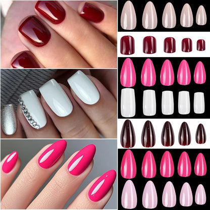 120Pcs Wine Red Almond Press On Nails Full Coverage Fake Nail Tip False Fingertips for Dating/Party Women Manicure Extension Tip