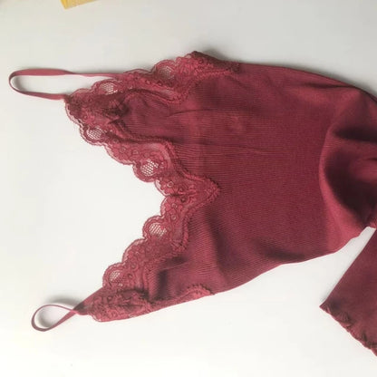 Birdtree 70% Silk 30% Cotton Lace Camisole Women Knit Tank Top Spaghetti Strap Elastic Slim Basic Sleepwear Vest Summer T35701C