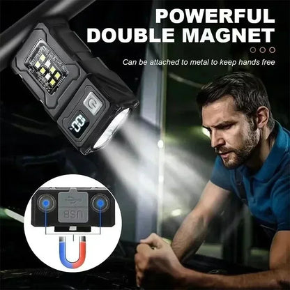Multifunctional Ajustable Angle LED Flashlight Outdoors Mini Work Light Portable Magnet USB Rechargeable Camping Light