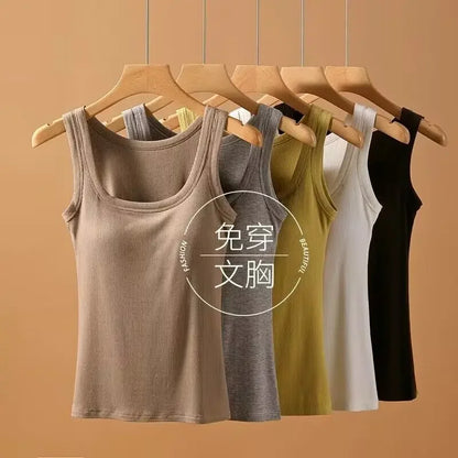 Modal Plus Size Women Sleeveless Camisole Top With Chest Pad Tank Tops High Elestic Soft