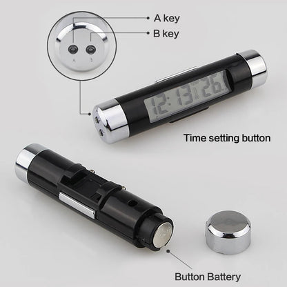 Portable 2 in 1 Car Digital LCD Clock Temperature Display Electronic Clock Thermometer Car Automotive Blue Backlight With Clip