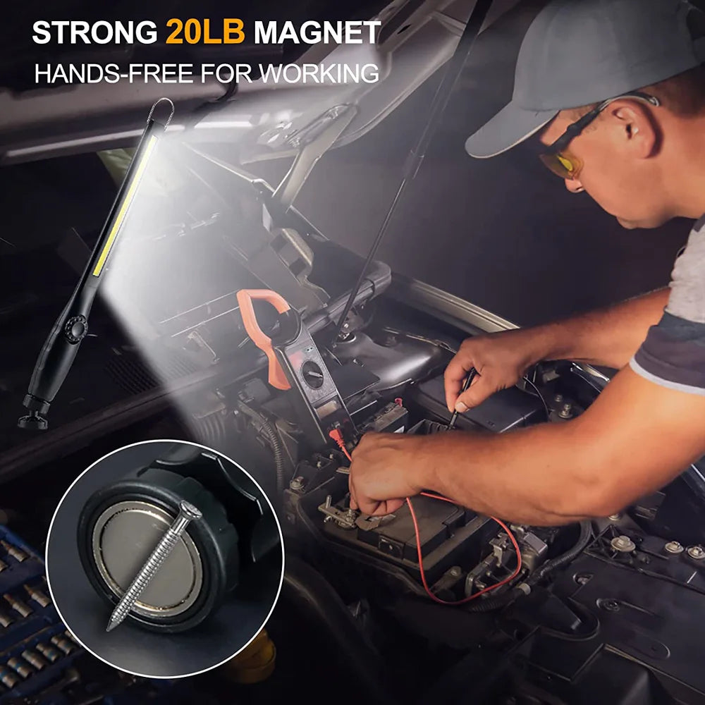 KDULIT LED Magnetic Work Light Rechargeable Underhood Work Lamp With Hooks & Rotating Magnetic Base For Car Repairing Emergency