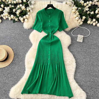 YuooMuoo Brand Fashion Vintage Turn-down Collar Knit Maxi Dress Elegant Single-breasted A-line Long Shirt Dress Lady Vestidos