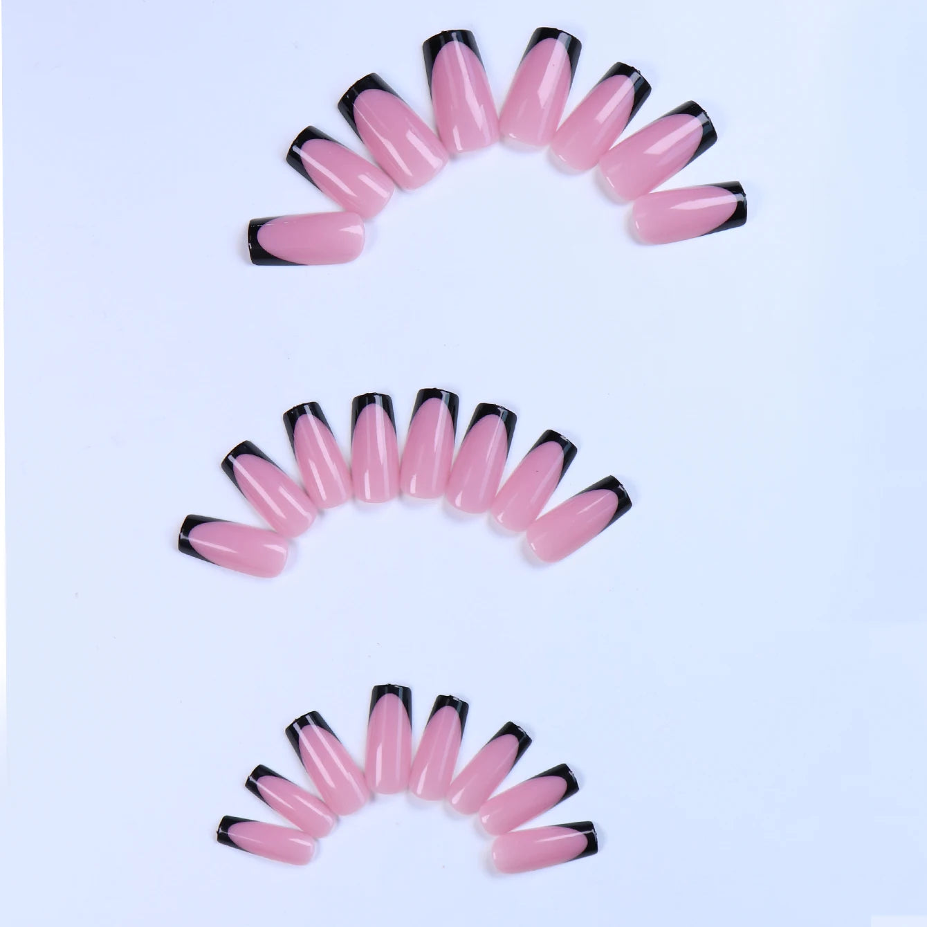 48pcs French black border hand and foot armour Glossy fake toenails fully covered with nude spring break toenails for women's na