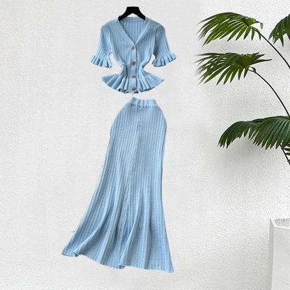 YuooMuoo Brand Fashion One-piece Knitted Maxi Dress Women Elegant V-neck Ruffled Slim Waist Bodycon Sweater Dress Party Vestido