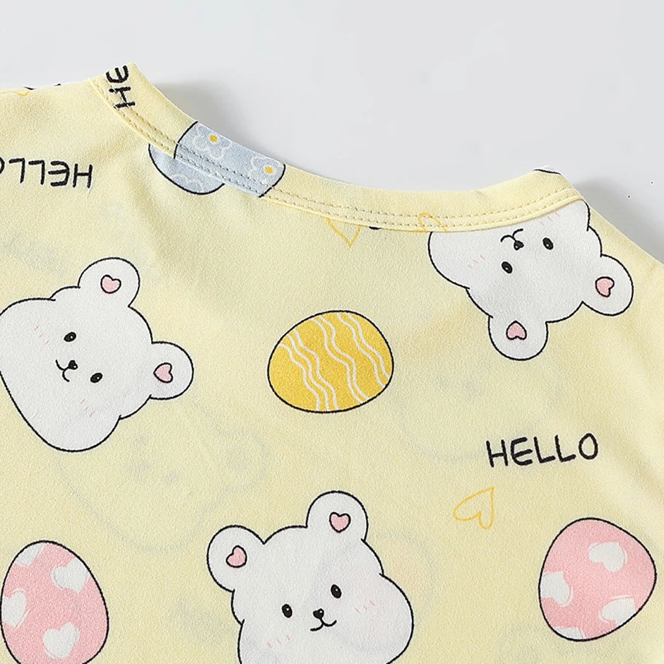 2-piece children's summer cute cartoon printed short sleeved shorts set for boys and girls casual and comfortable T-shirt shorts