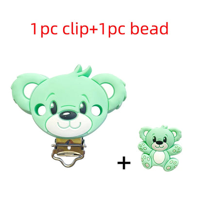 2pcs Silicone Cartoon Animal Teething Toy Fox Panda Elephant Food-Grade Silicone Nipple Necklace Clip Baby Toy Gift