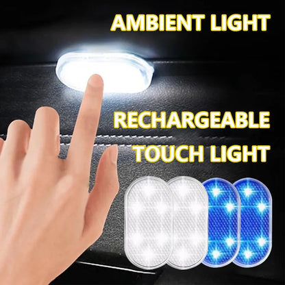 1/2/4Pcs LED Touch Light Mini Car Interior Lighting USB Rechargeable Auto Roof Ceiling Reading Lamps Atmosphere Decoration Lamp