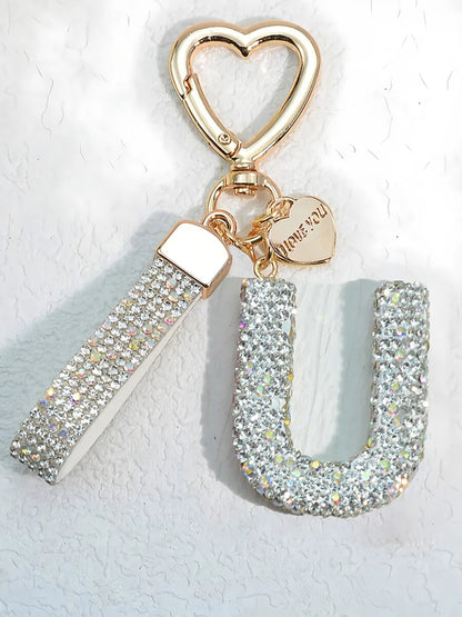 Shining Diamond Inlay 26 English Initial letter Key Chain Car High-end Key Ring Lady Bag Delicate Pendant Thanksgiving Gifts