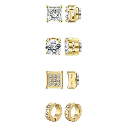 1-12 Pair Stainless Steel Magnetic Non Piercing Inlaid Cubic Zirconia Stud Earrings Clip on Hoop Earrings Set for Men Women