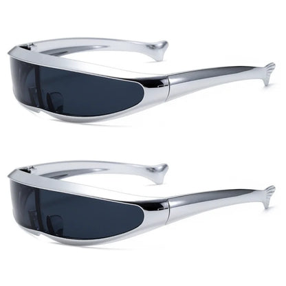 Futuristic One-piece Mirror Personalized Electroplated Sunglasses Women Men 2024 Y2K Steampunk Goggles Rave Party Glasses UV400