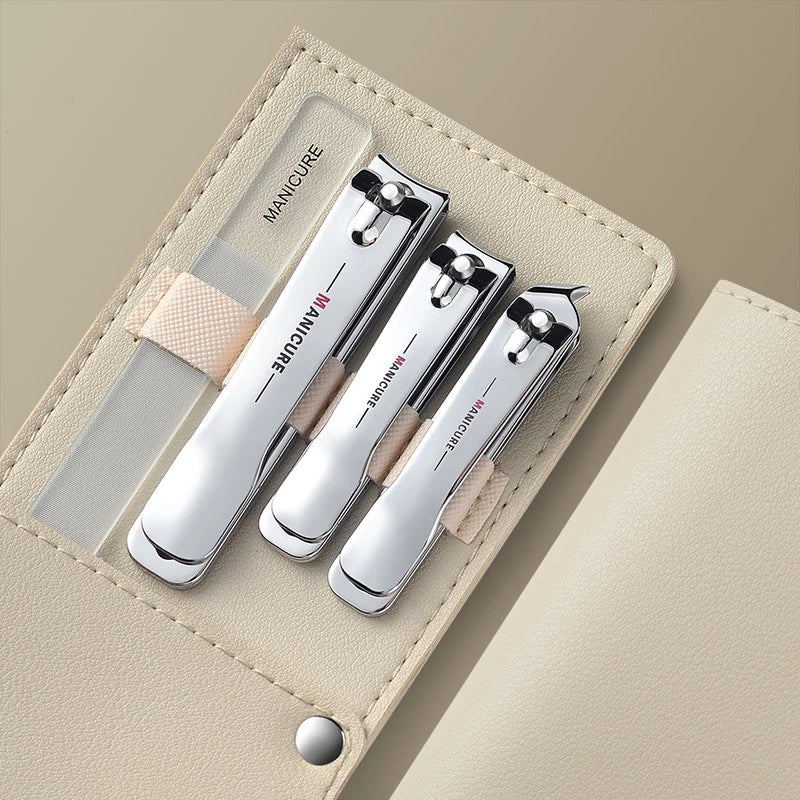 New Nail Clippers Set 4 PCs with Rotating Leather Bag Professional Trimmer Pedicure Care Tools Manicure Set Home Care Gift