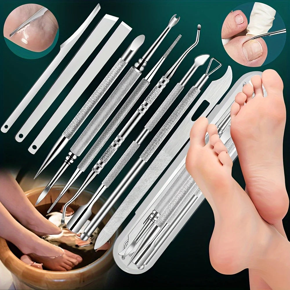 10pcs Stainless Steel Pedicure Tool Set Professional Foot Care  Exfoliator for Smooth Light Beige,Portable Travel Case Included