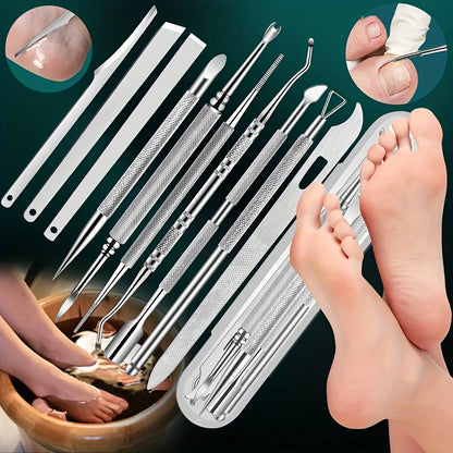 10pcs Stainless Steel Pedicure Tool Set Professional Foot Care  Exfoliator for Smooth Light Beige,Portable Travel Case Included