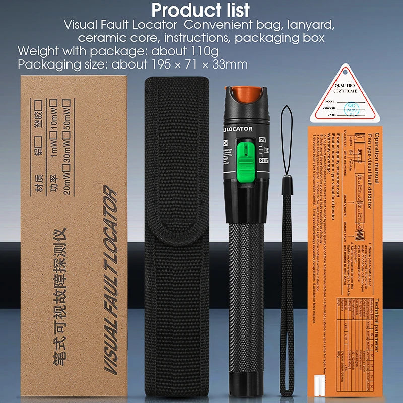 FTTH 30mW Visual Fault Locator Optical Fiber Cable Testrer Pen Style VFL 2.5mm Interface (SC/FC/ST) VFL Fiber Optic Tester Tool