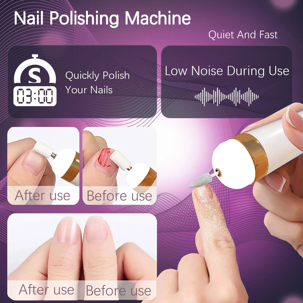 YIKOOLIN 5 in 1 Electric Nail Polish Drill Machine USB Charge Portable Manicure Set  Exfoliation and Polishing for Nail Salon