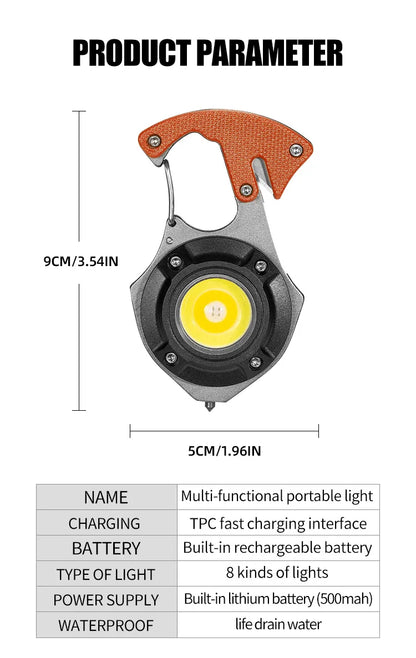 Portable Mini Multi-Function Keychain Light Maintenance Light Outdoor Camping Rechargeable Flashlight Cob Work Light