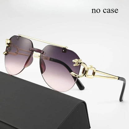 Frameless Beveled Sunglasses Frog Eyes Gradient Color UV Protection Oversized Sun Glasses