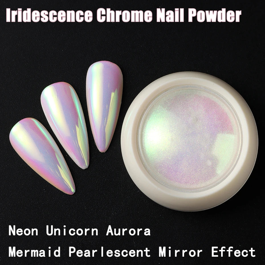 Unicorn Chrome Nail Powder Neon Aurora Mirror Iridescence Nail Pigment Mermaid Pearl Effect Glitter Makeup Nail Art Decorations