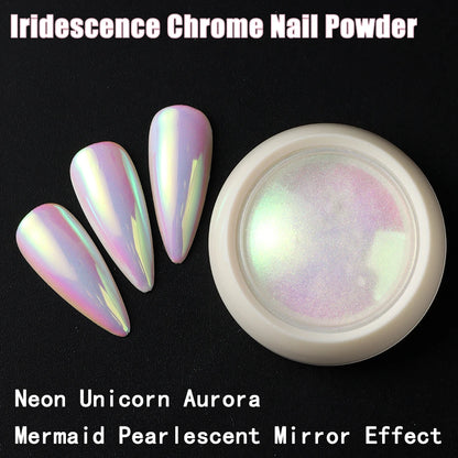 Unicorn Chrome Nail Powder Neon Aurora Mirror Iridescence Nail Pigment Mermaid Pearl Effect Glitter Makeup Nail Art Decorations