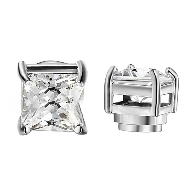 1-12 Pair Stainless Steel Magnetic Non Piercing Inlaid Cubic Zirconia Stud Earrings Clip on Hoop Earrings Set for Men Women