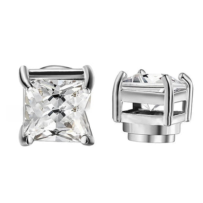 1-12 Pair Stainless Steel Magnetic Non Piercing Inlaid Cubic Zirconia Stud Earrings Clip on Hoop Earrings Set for Men Women