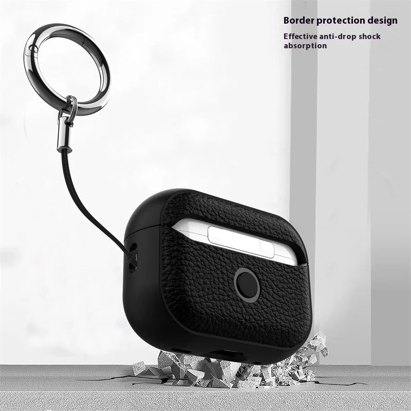 For Airpods Pro3 Case Luxury Lychee Leather Business Earphone Case with Hook Strap Headphone Cover For Apple AirPods 4 3 2 1 Pro