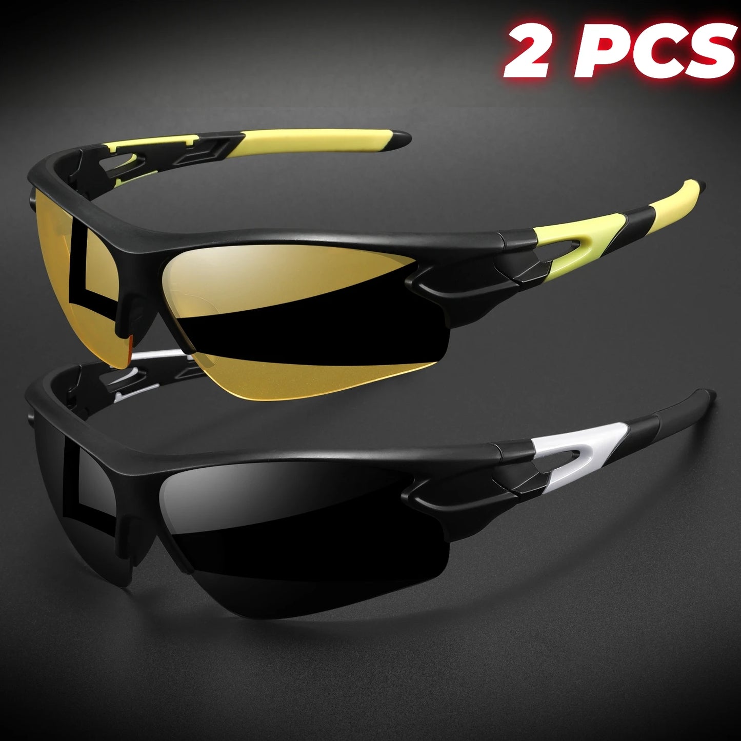 2PCS New Wraparound Sports Sunglasses Semi-Rimless Lightweight for Cycling Hiking Daily Unisex UV400 Anti-Fog Outdoor Eyewear