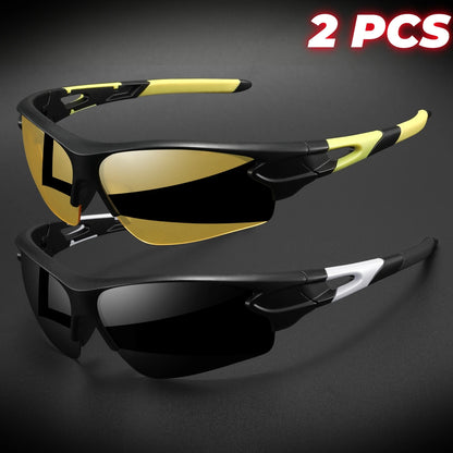 2PCS New Wraparound Sports Sunglasses Semi-Rimless Lightweight for Cycling Hiking Daily Unisex UV400 Anti-Fog Outdoor Eyewear