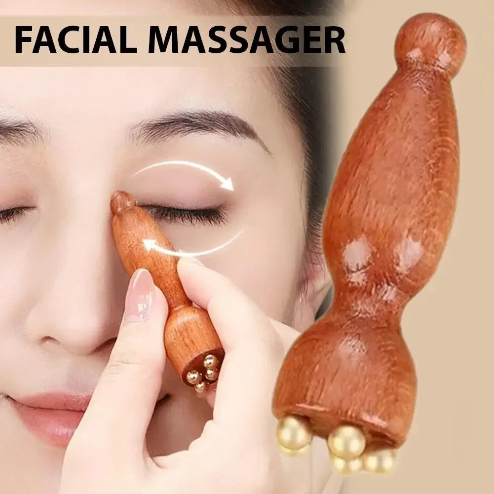 Contour Brush,Lymphatic Contour Facial Brush&Brass Lotus Eye Massage Stick Sandalwood Face Eye Meridian Acupressure Massage Tool