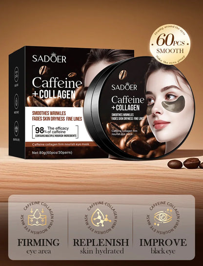60pcs SADOER Caffeine Crystal Collagen Eye Mask Anti Dark Circles Ant -Aging Anti Wrinkles Moisturizing Eye Patches Skin Care