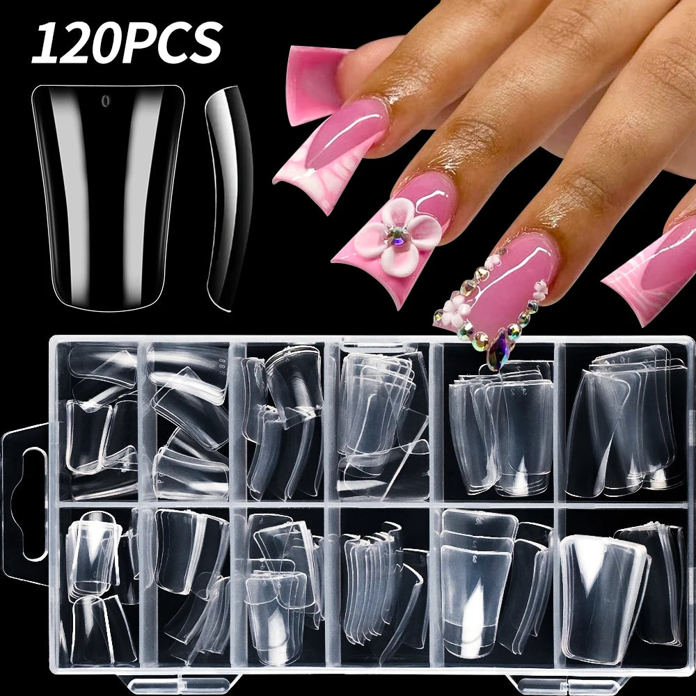 120Pcs Clear Duckbill Fake Nail Tips Full Cover False Fingertips 12Sizes Press On Nails Extension forManicure Salon Supplies Y2K
