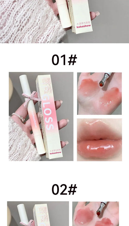 Kakashow Mirror Watery Lip Gloss Iron Brush Head Jelly Lipgloss Moisturizing Lip Tint Lipstick Nature Nude Lips Makeup Cosmetics