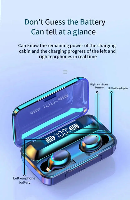 F9 5C Wireless Bluetooth Headphones Tws Waterproof Earbuds Earphones Digital Display Heaset Large Capacity Charging Case