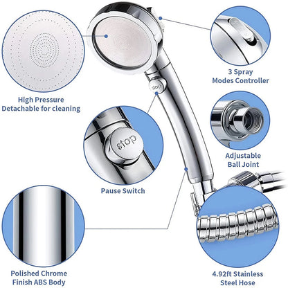 New 3 Modes Adjustable Bath Shower Head High Pressure Rain Water Saving Luxury Home Hotel Sprayer Faucet Bathroom Shower Head