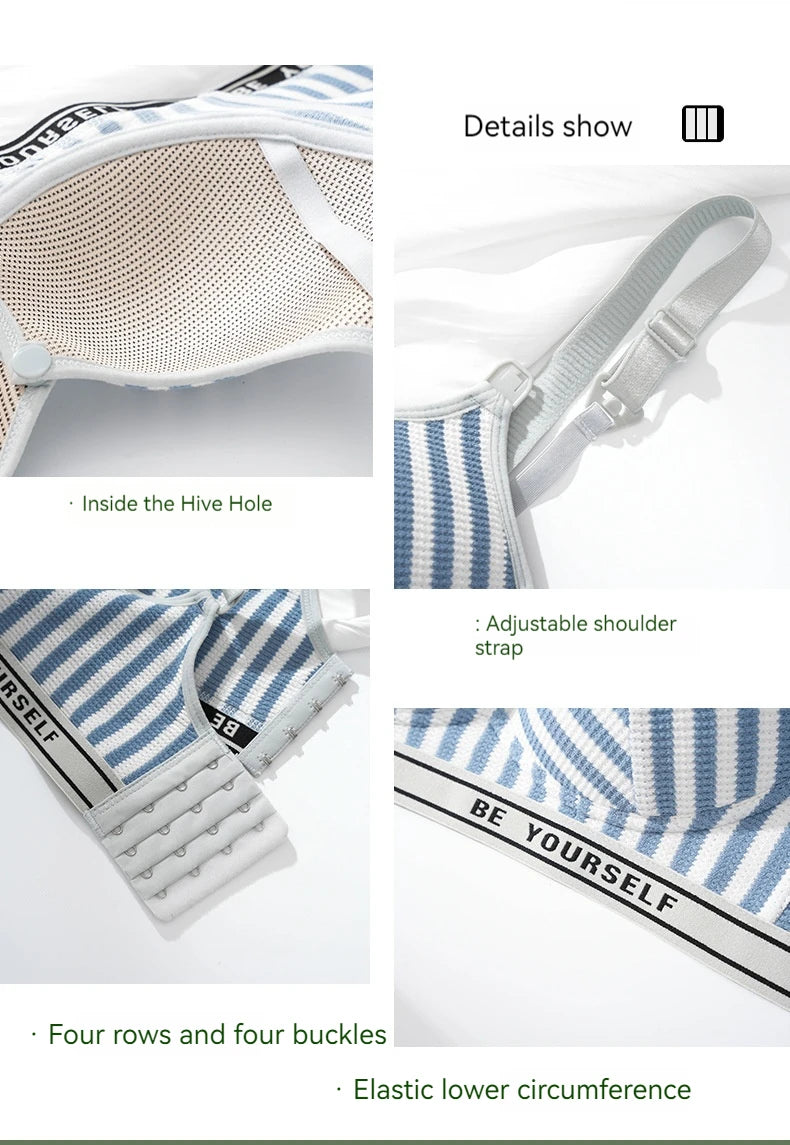 New Lightweight Breathable Maternity Breastfeeding Bra Made of Pure Cotton Gathered Anti Sagging Letter Stripe Women's Underwear