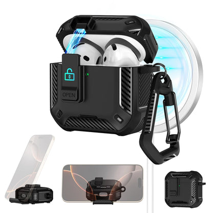 Magnetic Automatic Switch Earphone Cover For Airpods Pro 2 4 ANC Case Full Body Protection Shockproof With Hook Phone Holder Box