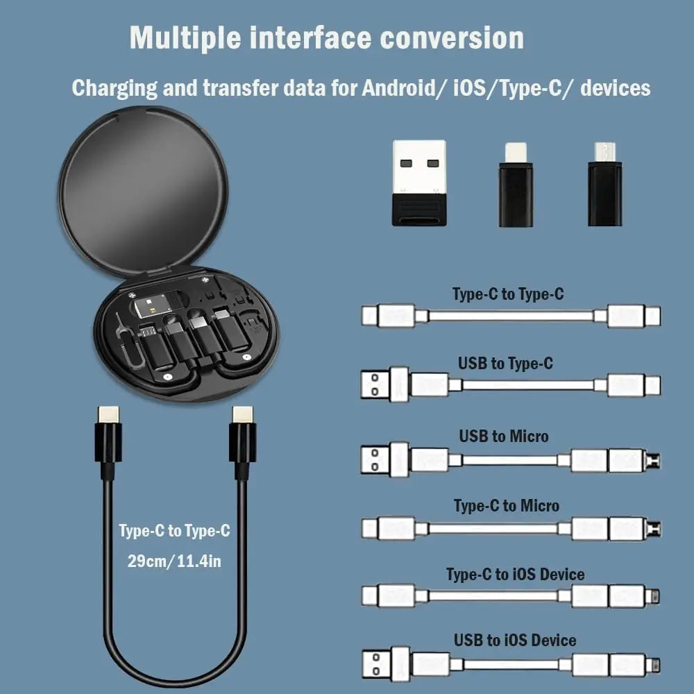 Portable Multifunctional Data Cable Storage Box, 60W Fast Charging Mobile Phone Holder, Charging Cable Set, Multi Head Conversio