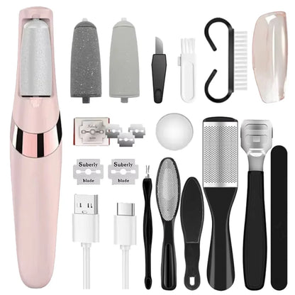 Rechargeable Electric Foot File 1+10 Set Callus Remover Machine Pedicure Device Foot Care Tools For Heels Remove Dead Skin black