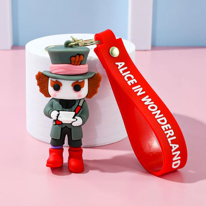 Alice in Wonderland Silicone Keychain Lovely 3D Anime Film Figure Key Chain Keyrings Backpack Bag Car Accessories Gift