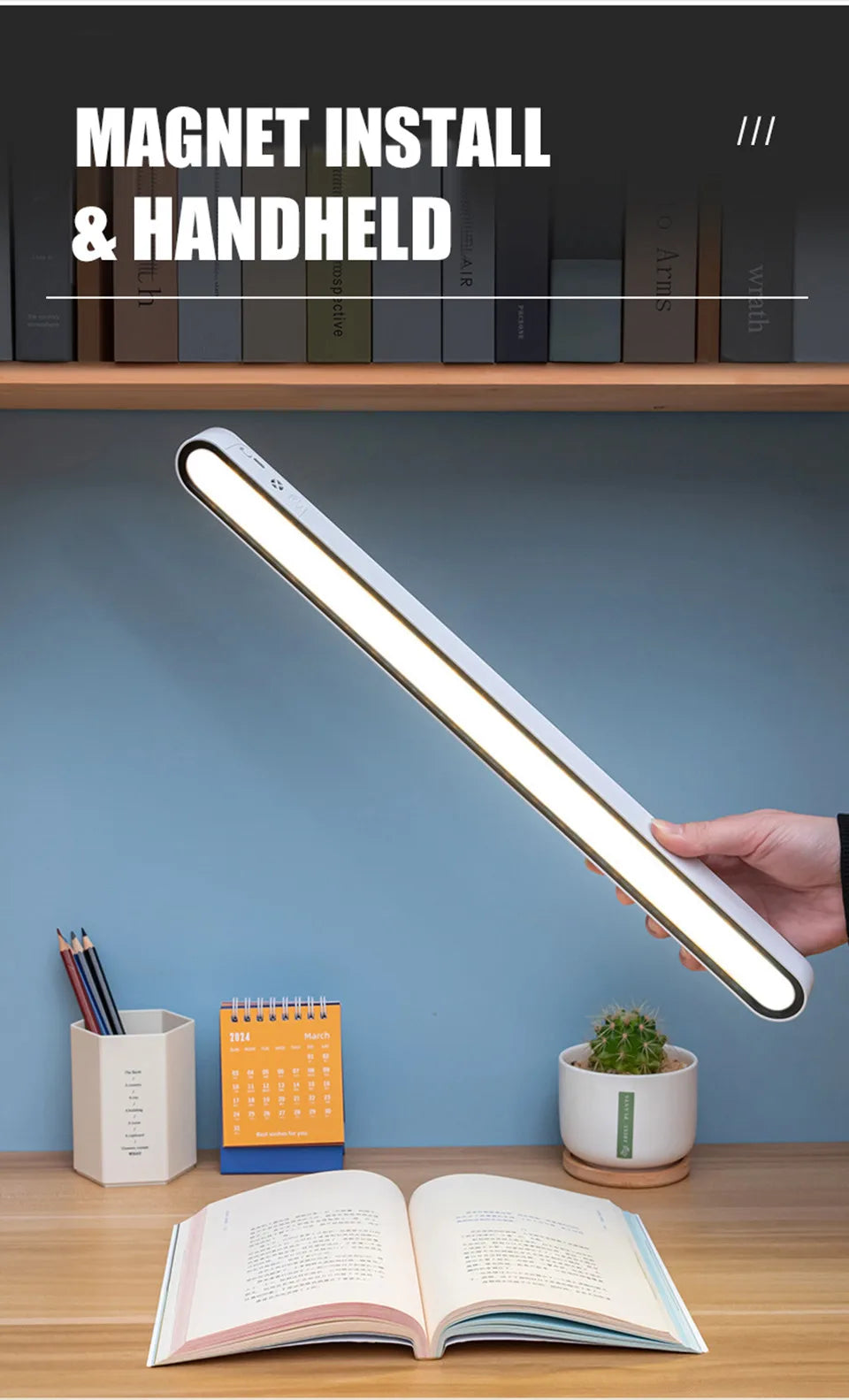 Desk Lamp 48cm Hanging Magnetic Table Lamp USB Or Rechargeable LED Reading Light Dimmable Cabinet Bedside Mirror Night Light